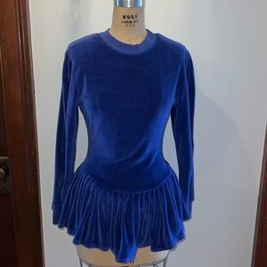Vintage Long-sleeve Velour Peplum Top S Blue